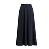 Black Full view of midi A-line skirt front 