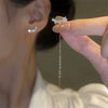 Bohemian Tassel Drop Earrings – front view showcasing heart beads with long chains Gold Color emphasize the playful design.