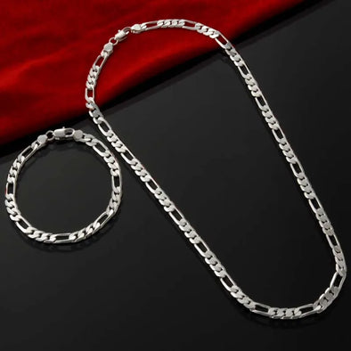 Chain Jewelry Set – silver Cuban curb necklace and bracelet