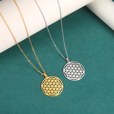 Chakra Flower of Life Necklace – mandala pendant with chakra symbols on a stainless steel chain