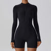 black color variant of the Zipper Front Yoga Bodysuit, perfect for a classic, versatile look