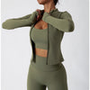 Close-up of the full-zip front on the Fitness Yoga Jacket, highlighting its adjustable ventilation