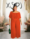 Elegant Off Shoulder Jumpsuit - Full-Length, Summer, Pleated, Plus Size