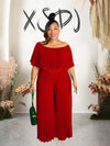 Elegant Off Shoulder Jumpsuit - Full-Length, Summer, Pleated, Plus Size