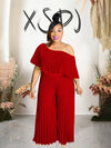 Elegant Off Shoulder Jumpsuit - Full-Length, Summer, Pleated, Plus Size