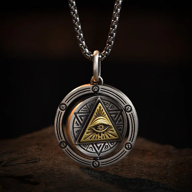 Eye of Horus Evil Eye Necklace – gold pendant with dual symbols on a stainless steel chain