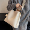 Fashion Bucket Bag for Women – Designer PU Leather Shoulder & Crossbody Bag, Luxury Wide Strap Ladies Handbag & Tote