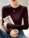 Fashion Ribbed Knit Women’s Sweater – Soft Long Sleeve Pullover for Autumn & Winter