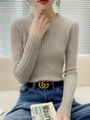 Fashion Ribbed Knit Women’s Sweater – Soft Long Sleeve Pullover for Autumn & Winter