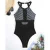 Figure-hugging mesh one-piece
