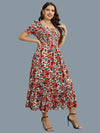 Floral Print Dress - Square Neck, Puff Sleeve, Ruffle Hem A-line Maxi Dress