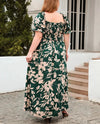 Plus Size Women's Floral Print Maxi Dress - Square Neck, Puff Sleeve, Bohemian Style