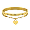 Gold-Plated Heart Charm Cuff Bangle – front view showing forever love