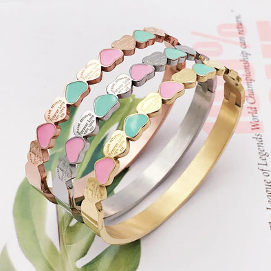 Gold-Plated Heart Charm Cuff Bangle – front view 