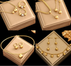 Golden Balls Beads Necklace & Earrings Set – stainless steel beads on a model at a party