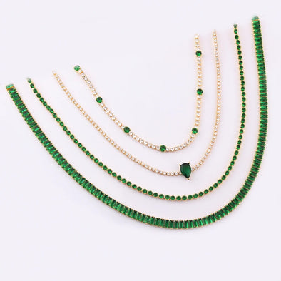 Green CZ Tennis Chain Necklace – vibrant stones on a gold-plated chain