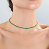 Green CZ Tennis Chain Necklace – vibrant stones on a gold-plated chain styled on a model.