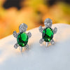 Green Gradient Turtle Stud Earrings with rainbow zircon stones –  Green front view