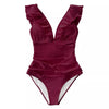 Ruffled V-Neck Lace Up Monokini - Channel Romance and Confidence with Haute Damsel