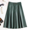 Sophisticated Elegance: Camel Solid Pleated Leather Skirt - Haute Damsel