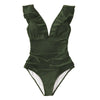 Ruffled V-Neck Lace Up Monokini - Channel Romance and Confidence with Haute Damsel