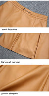 Sophisticated Elegance: Camel Solid Pleated Leather Skirt - Haute Damsel