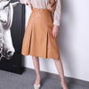 Sophisticated Elegance: Camel Solid Pleated Leather Skirt - Haute Damsel