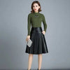 Sleek Sophistication: PU Leather Knee-Length Skirt - Haute Damsel