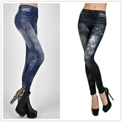 Denim-Inspired Comfort: Faux Denim Leggings - Haute Damsel