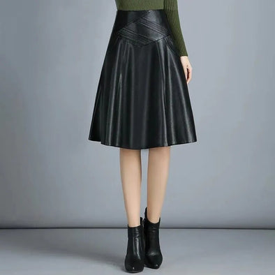 Sleek Sophistication: PU Leather Knee-Length Skirt - Haute Damsel