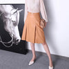 Sophisticated Elegance: Camel Solid Pleated Leather Skirt - Haute Damsel