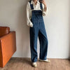 Women's high waist denim jumpsuit - Wide leg blue jeans