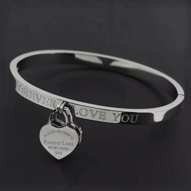 Gold-Plated Heart Charm Cuff Bangle – front view 