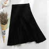  Knit A-line pleated skirt front view Black color 