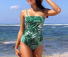 Leaf Print Square Neck One-Piece - Embrace Nature's Elegance with Haute Damsel