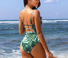 Leaf Print Square Neck One-Piece - Embrace Nature's Elegance with Haute Damsel