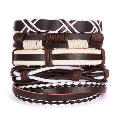 Leather Couple Bracelet Set – black and brown bracelets on wooden backdrop