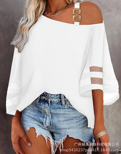 Mesh Cold Shoulder Top - Half Sleeve Bell Shaped Casual Top for Women | Haute Damsel