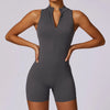 Seamless One-Piece Yoga Jumpsuit – front view in gray, showcasing minimalist design