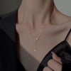 Pearl Necklace – gold floral pendant  on a model