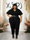 Women's Plus Size Cargo Jumpsuit - Chic and Elegant, Summer Casual, with Pockets