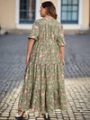 Women's Plus Size Floral-Print Maxi Dress - Knot Front, Ruffle Hem, Puff Sleeve