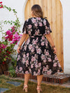 Plus Size Floral A-Line Dress - Surplice Neck, Butterfly Sleeve, Belted, Summer Holiday