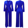 Women's Plus Size Long Sleeve Jumpsuit - Lace Up, Pleated, Wide Leg, Autumn, Club Party, Elegant