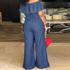 Plus Size Off Shoulder Denim Jumpsuit - Wide Leg, Casual, Autumn Elegant