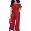 Plus Size Off Shoulder Denim Jumpsuit - Wide Leg, Casual, Autumn Elegant