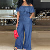 Plus Size Off Shoulder Denim Jumpsuit - Wide Leg, Casual, Autumn Elegant