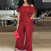 Plus Size Off Shoulder Denim Jumpsuit - Wide Leg, Casual, Autumn Elegant