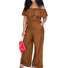 Plus Size Off Shoulder Denim Jumpsuit - Wide Leg, Casual, Autumn Elegant
