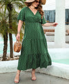 Women's Plus Size Polka Dot Maxi Dress - V-Neck, Butterfly Sleeve, Ruffle Hem
